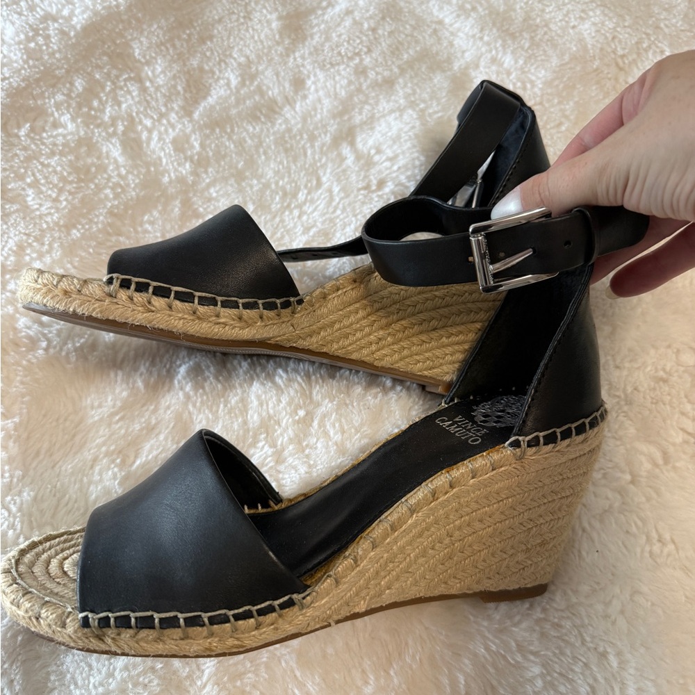 Vince Camuto Black Espadrille Wedge Sandals with Ankle Strap